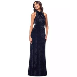 Betsy & Adam Black Velvet Halter Neck Maxi Dress Evening Gown Size 8‎